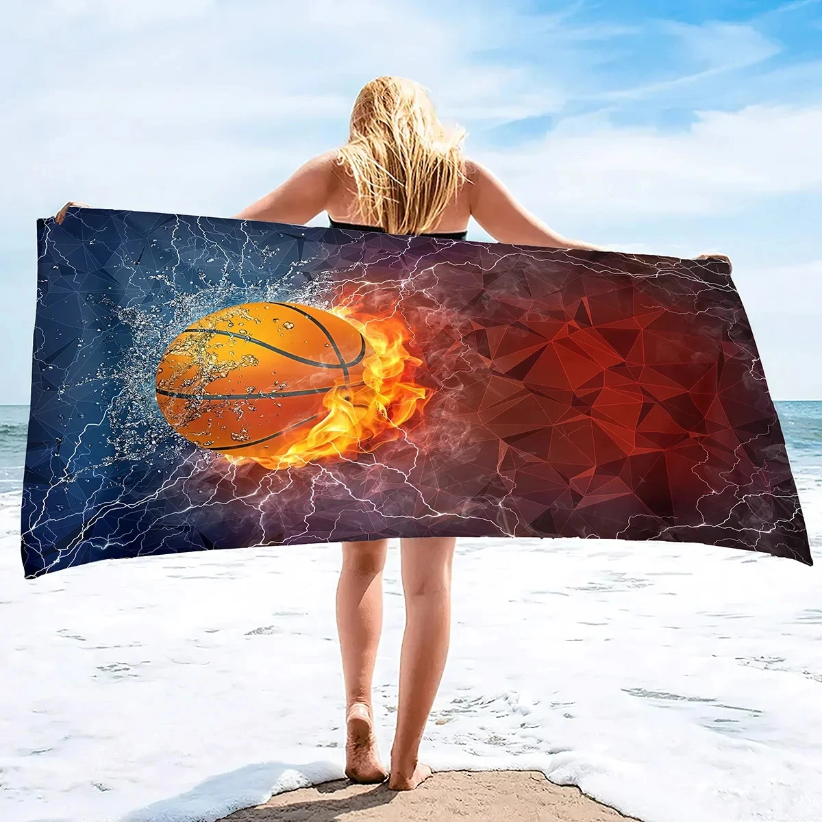 

Basketball Large Beach Towel Soft and Quick Dry Oversized Bath Soft Microfiber for Sports Girls Teens Adults Men Swimming Pool