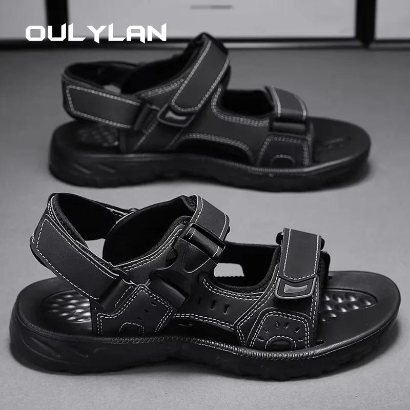 Non-Slip Wear-resistant Slippers Trendy Sandals for Men Summer Outdoor Wear Youth Beach Shoes  Man Dual-purpose Driving Sandals