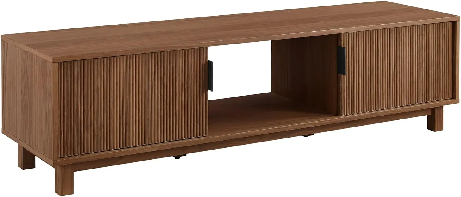 Walton Modern Fluted-Door Low TV Stand for TVs up to 65 Inches, 58 Inch, Mocha