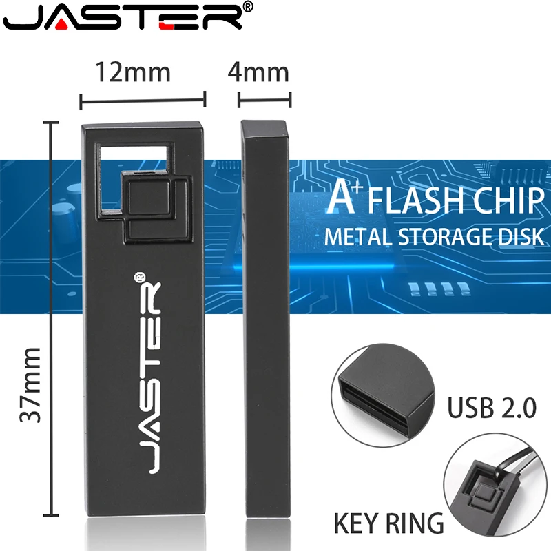 JASTER-Mini Flash Drive de metal, Prata U Disco, Logotipo Personalizado Grátis, Real Capacity, USB 2.0, Presentes, Atacado, 16GB, 32GB, 64GB