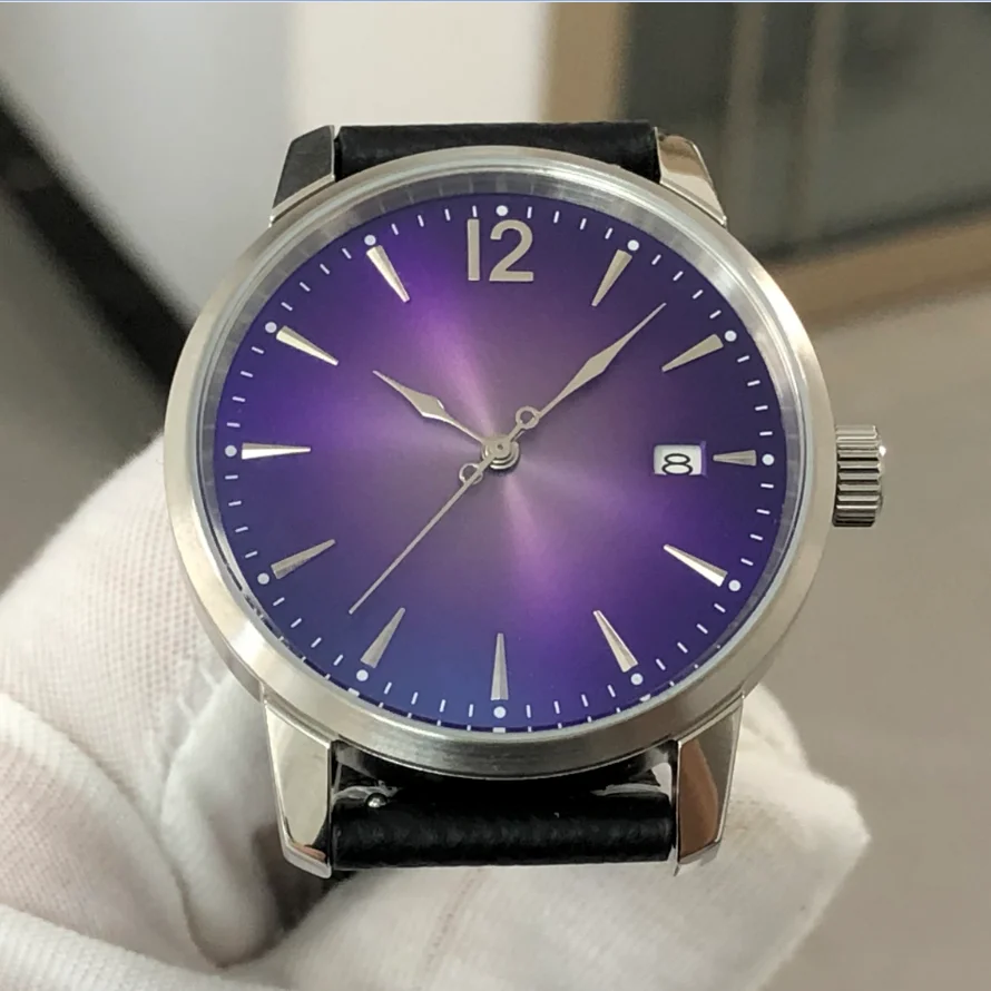 Sapphire Crystal 40mm GEERVO CN NH35 Watch Waterproof 10Bar Automatic Mechanical Movement Gradient Purple Dial Pilot  Watches