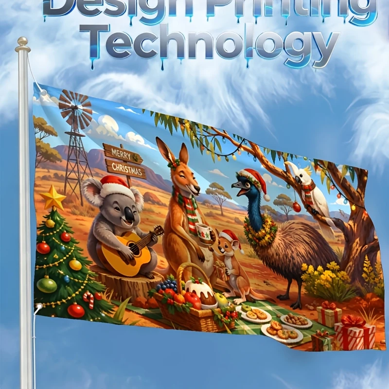 2D Door Banner Australian Outback Christmas Animal Picnic Banner Suitable for Doorways And Outdoor Flags, Printing