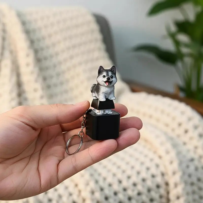 Funny Husky Pig Keychain Rechargeable Button Keychain Luminous Pendant For Stress Relief Decor Gift Toys