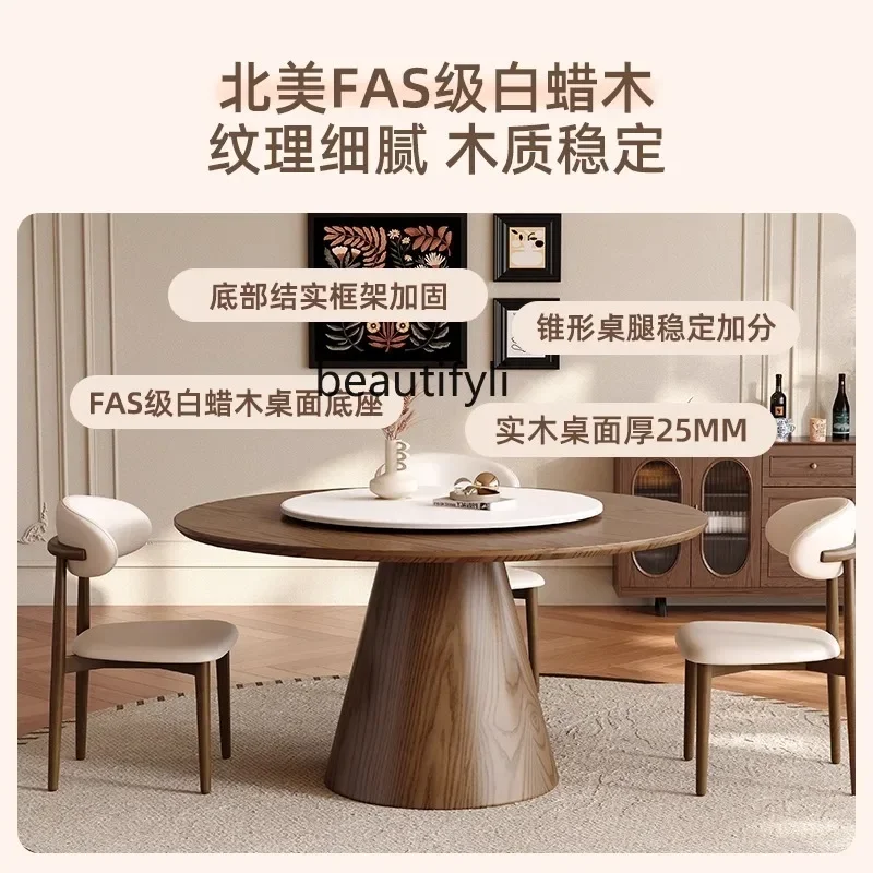 

Medieval ash wood round dining table household small apartment, dining table walnut, round table C56