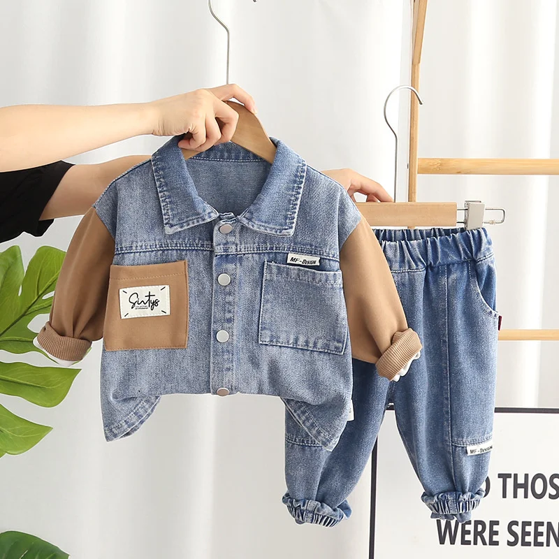 Fashion Denim Sets For Baby Spring Autumn Boys Girls Cowboy Coat+Pants 2Pcs Kids Clothing Suit Children Outfits 1-5 Years