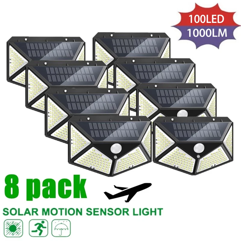 1/4/6/8 Pack 100 LED Solar Lights Outdoor For Garden Decoration LED Solar Lamp Powered Waterproof PIR Motion Sensor Light