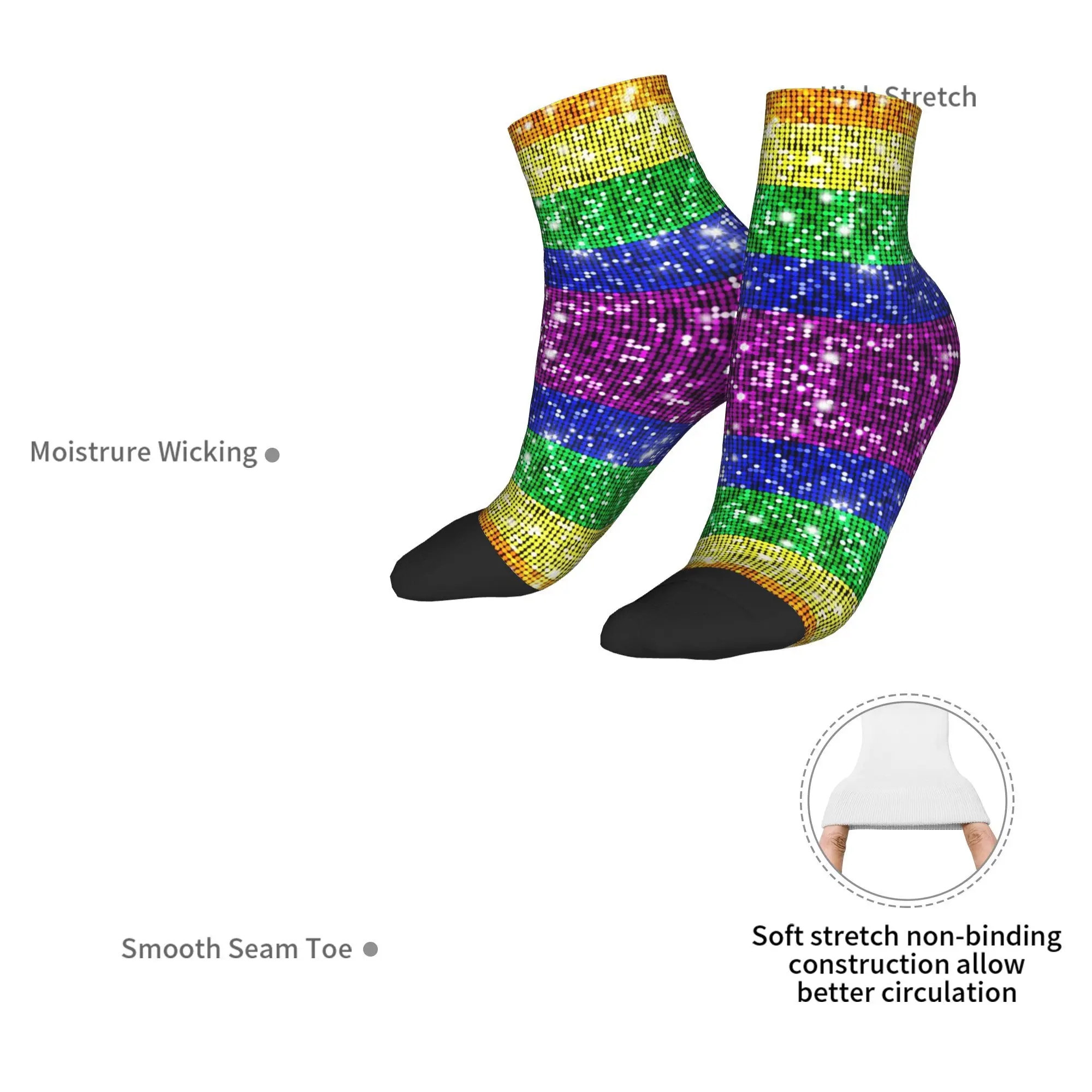 Calzini lesbici gay LGBT con bandiera dell'orgoglio arcobaleno con glitter finti Calze Harajuku Calzini per tutte le stagioni Accessori per regali unisex