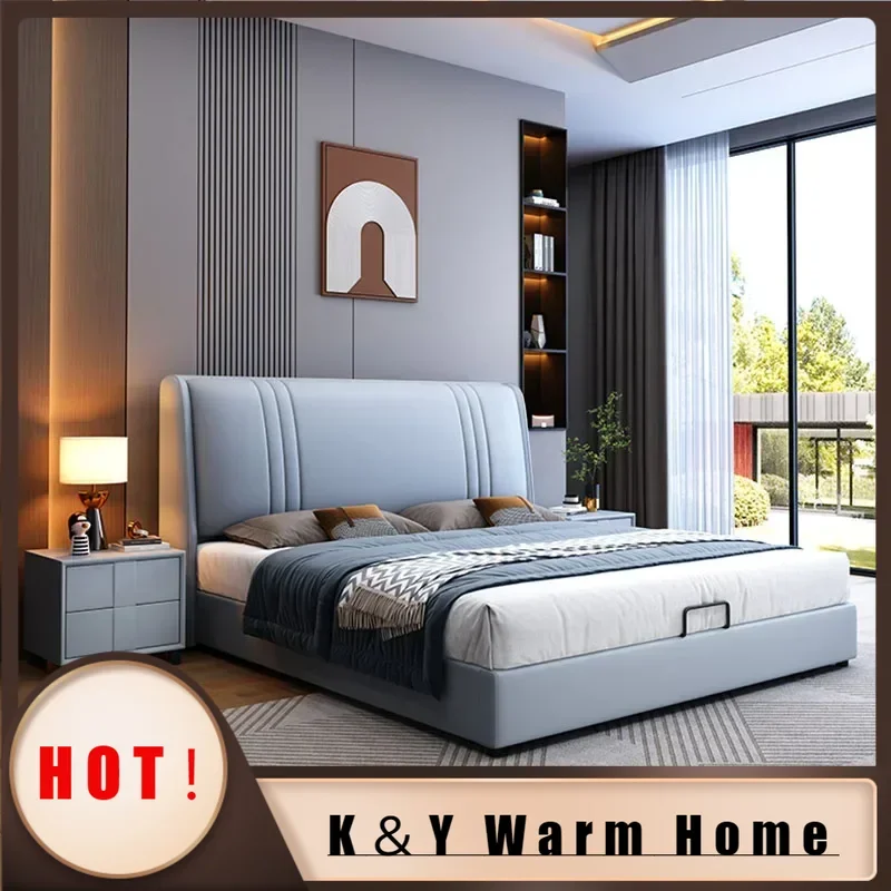 

Soft Cheap Double Bed Headboard Composite Leather Bedframe Double Bed Modern European Letto Matrimoniale Bedroom Furniture
