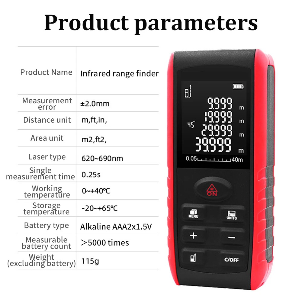 40/60m Handheld Laser Rangefinder Infrared Measuring Instrument Distance Area Volume Pythagorean Electronic Ruler