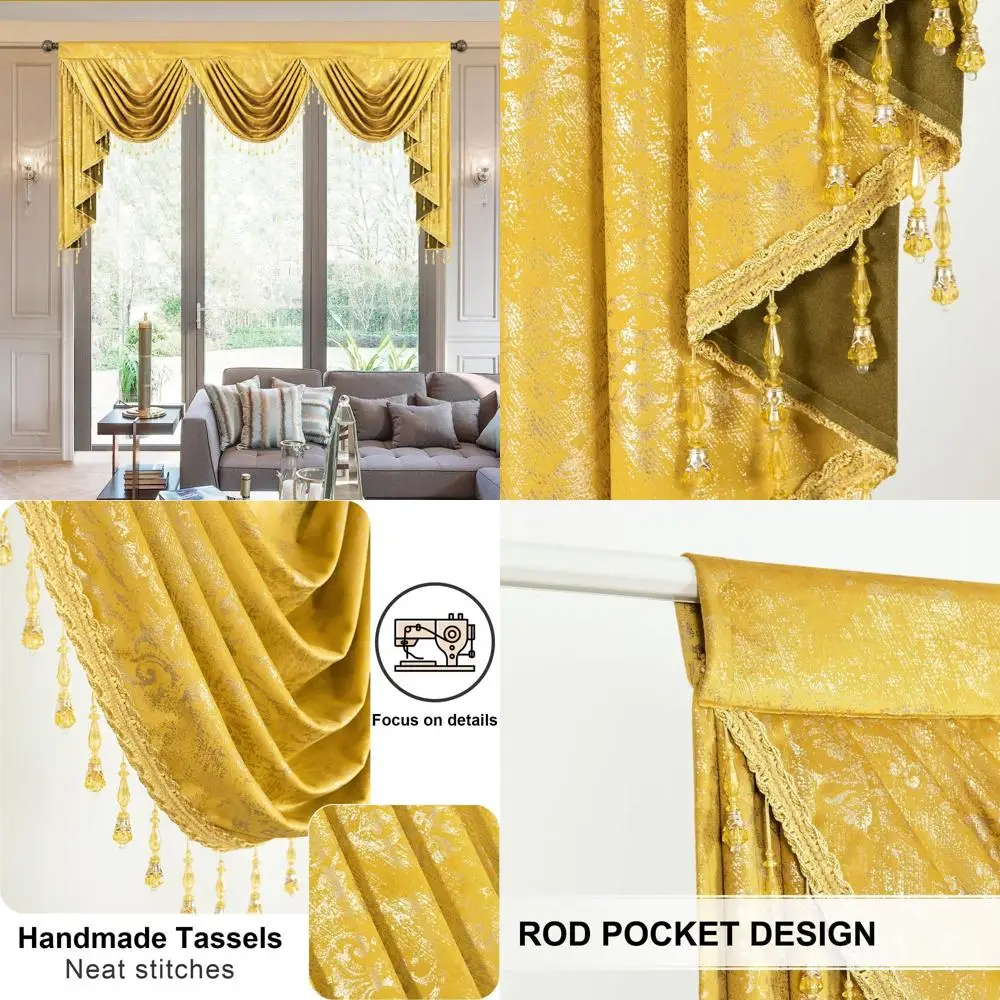 

Yellow Velvet Swag Valance, Soft Decorative Curtain for Living Room, Thermal Insulated Panel, 79 Wide, 1 Pack