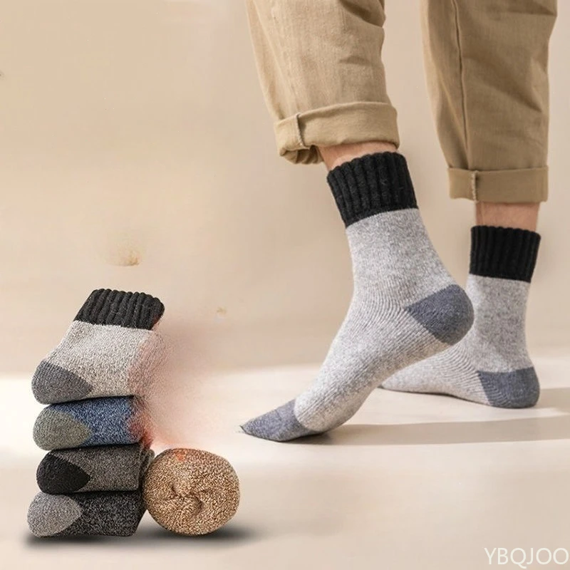 5 pairs Fashionable versatile thick velvet socks men's autumn winter mid tube warm socks casual comfortable men's socks