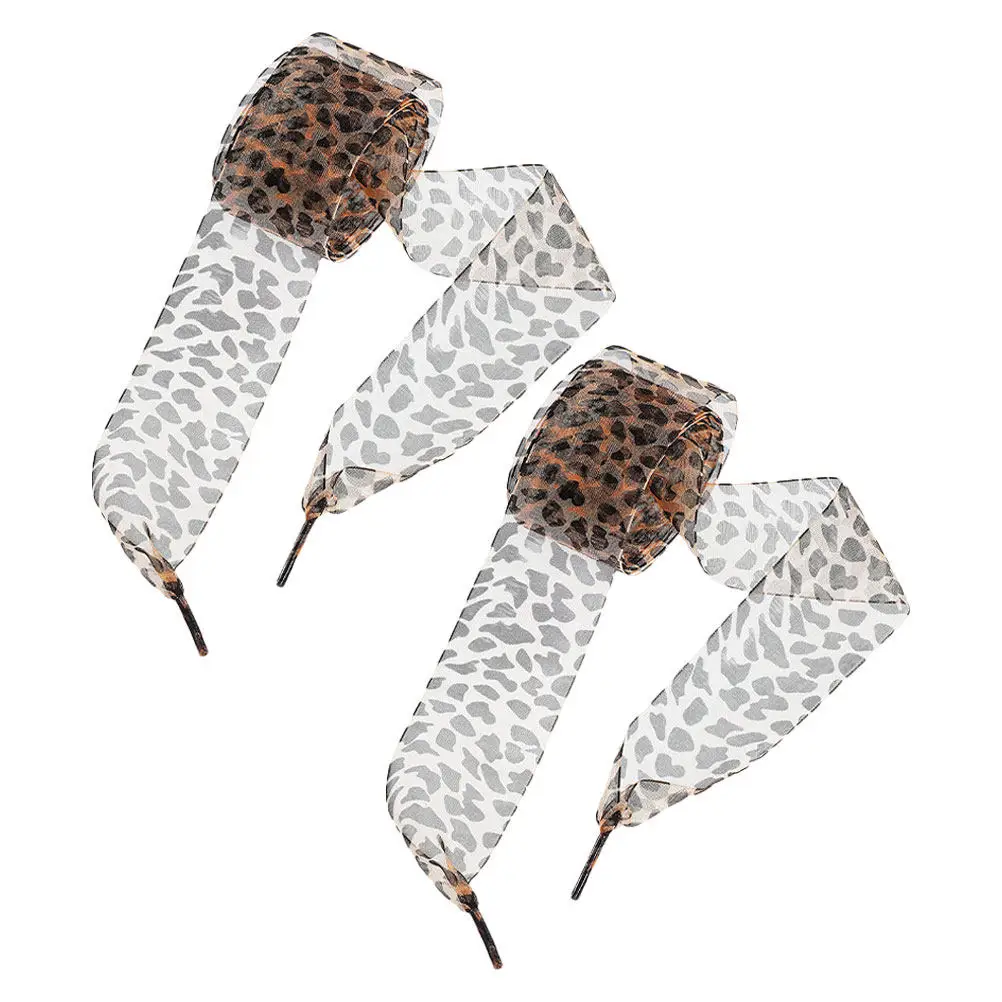 1Pair Cute Ribbon Shoelaces Wide Flat Shoelaces for Women Girls Decorative Leopard Print Animal Design Sneakers