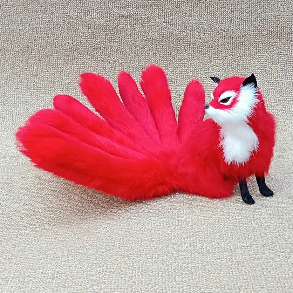 

new real life red fox model plastic&furs simulation nine-tails squating fire fox gift about 35x15cm xf2858