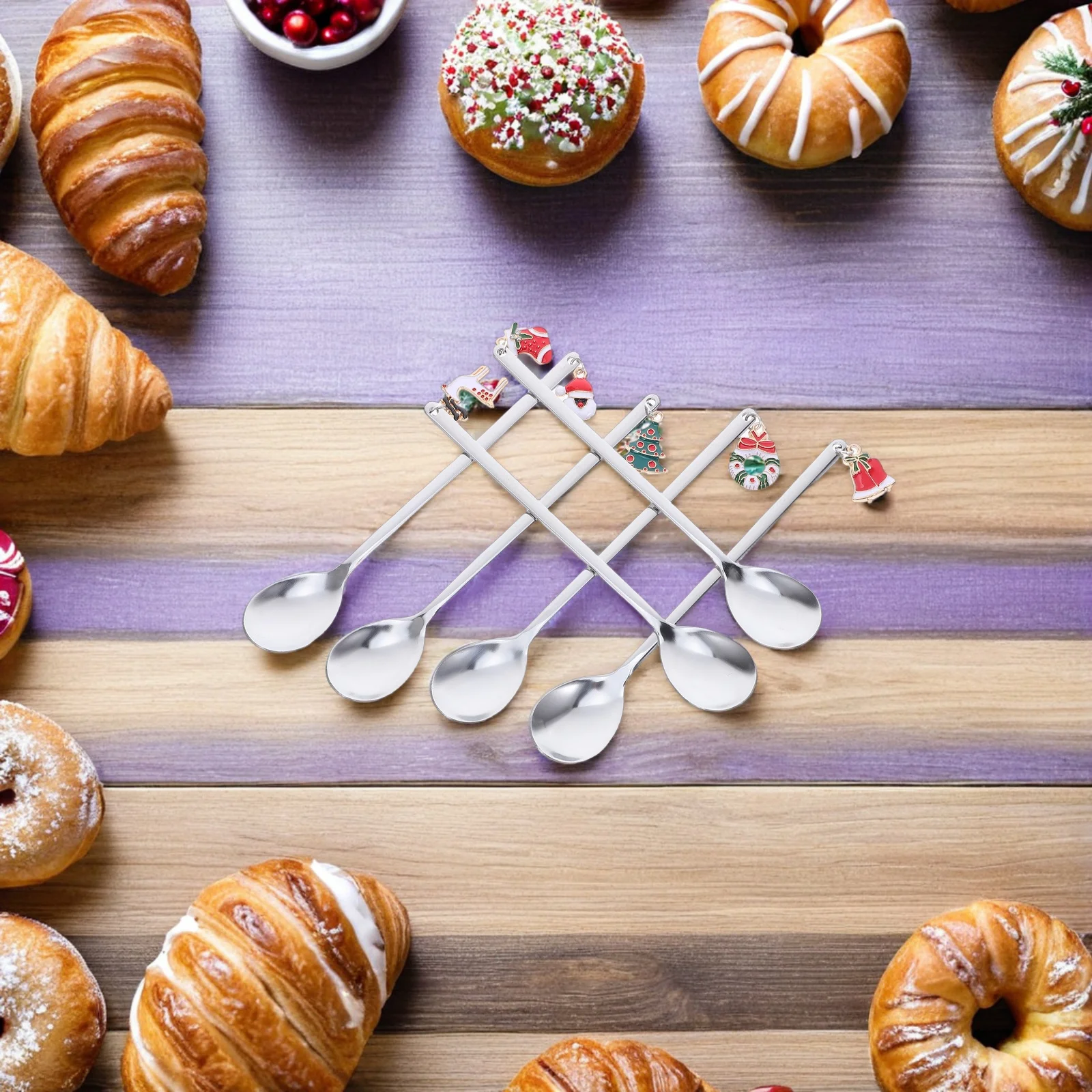 

Stainless Steel Christmas Coffee Spoon Cartoon Design Dessert Mixing Spoon Holiday Party Supplies Stirring Spoons
