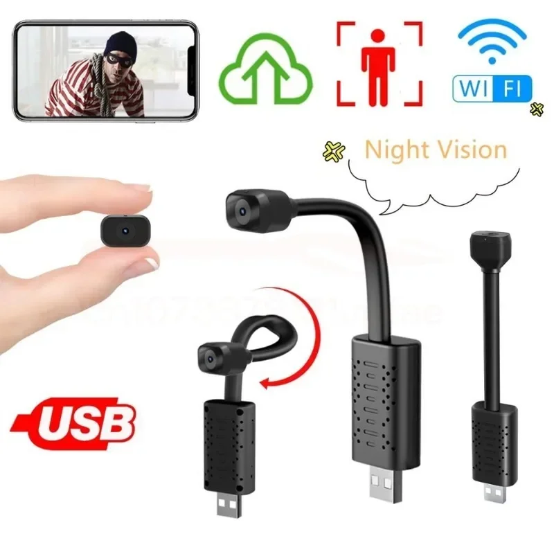 USB Wifi Surveillance Mini Camera 120° Wide Angle Motion Detection IP Cam HD Night Vision Camcorder AP Hotspot V380 Recorder