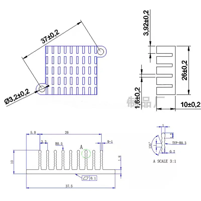 30pcs Diagonal pitch 37mm North&South Bridge Radiator Pure aluminum profile heat sink with gel nail PC IC 26*26*10MM Heatsink