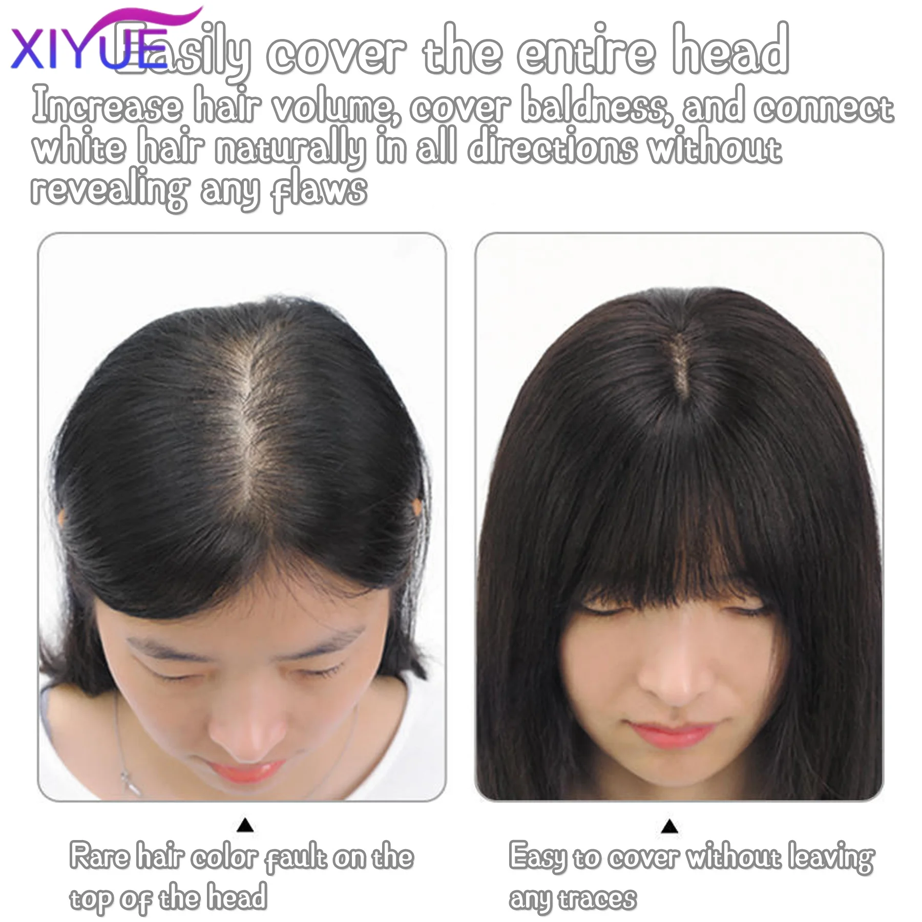 XIYUETopper Hair Piece Invisible Seamless Long Straight Wig Bangs Clip Overhead Natural Invisible Replacement Cover White Hair ﻿