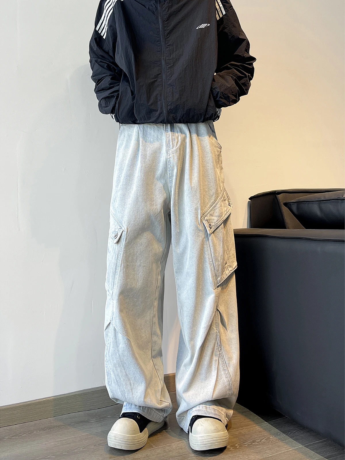 

Мужские джинсы Waed Denim Workwear: повседневные, в американском стиле, винтажные, свободные, широкие, длинные брюки с множеством карманов, прямой крой