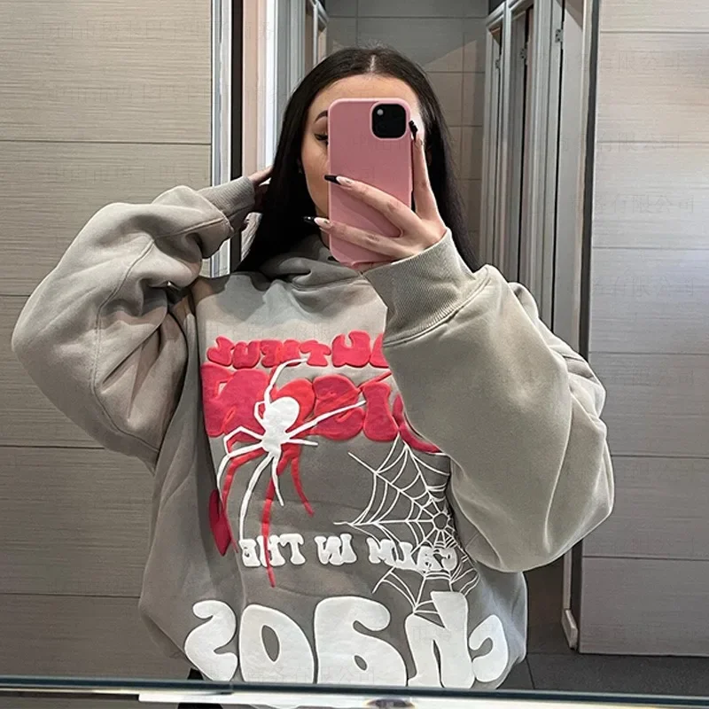 HOUZHOU Y2K Pink Hoodies Women Harajuku Graphic Sweatshirt Oversized Vintage Hip Hop Punk Long Sleeve Streetwear Autumn Winter