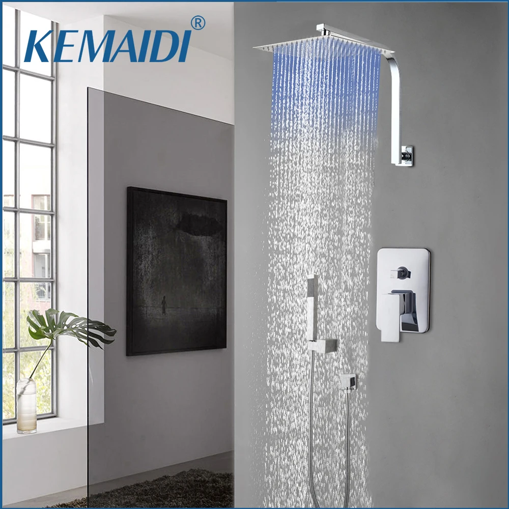 KEMAIDI Rainfall Bathroom Shower Set Stainless Steel LED Shower Head Bathroom Bath Shower Systerm Wall Mounted Faucet Mixer