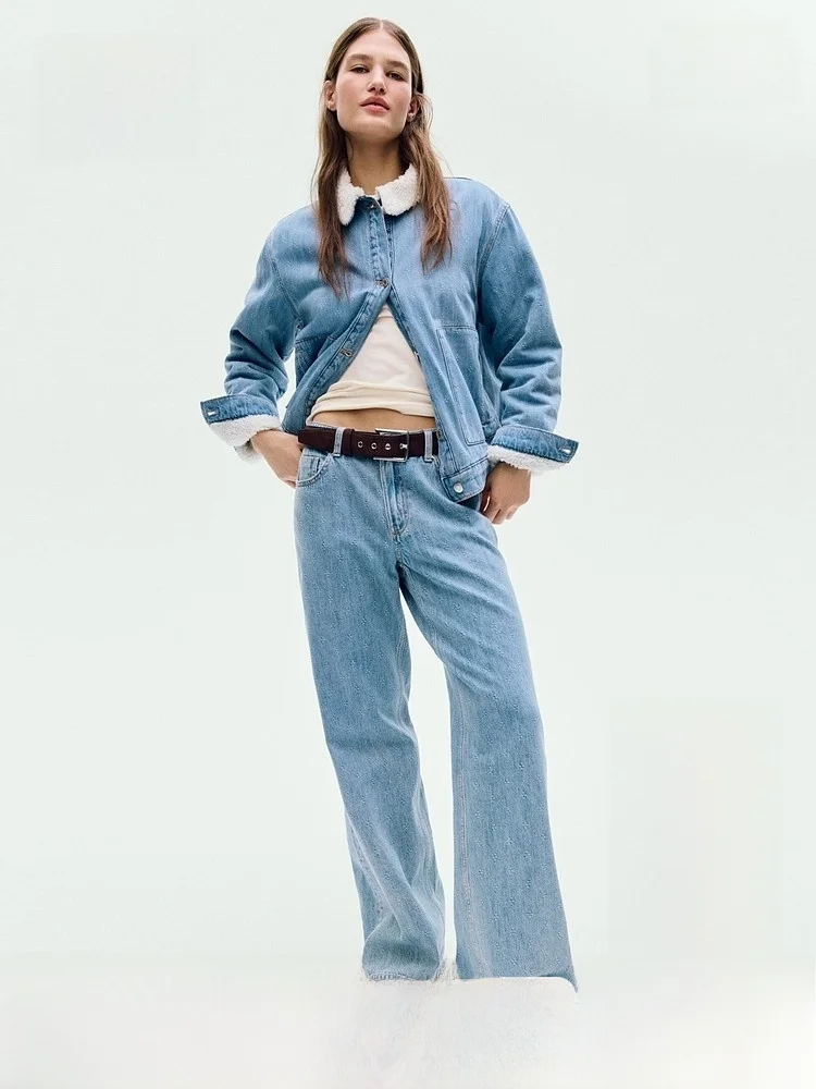 

Женские джинсы с высокой талией и широкими штанинами, новинка весны 2026, повседневные, из хлопкового денима H&M, модные брюки для женщин