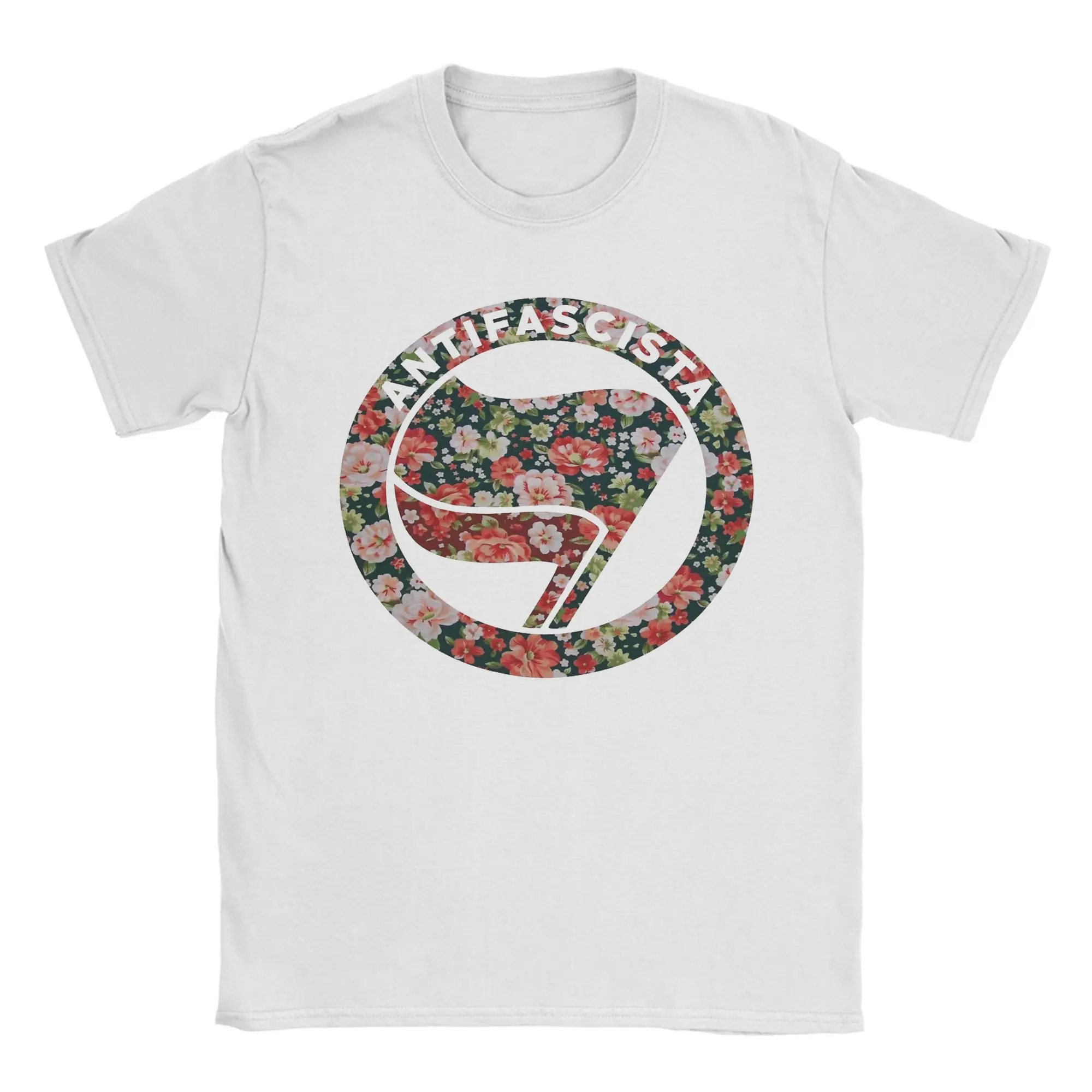 Leisure Anti Fascist Antifa Floral T Shirt For Men Women 100%Cotton Short Sleeve  Round Neck Summer Tops Shirts