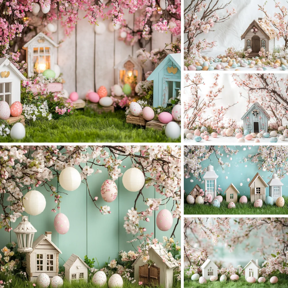 

Spring Easter Day Background Floral Easter Colorful Eggs Wood Floor Baby Shower Birthday Party Photography Backdrop Photo Booth