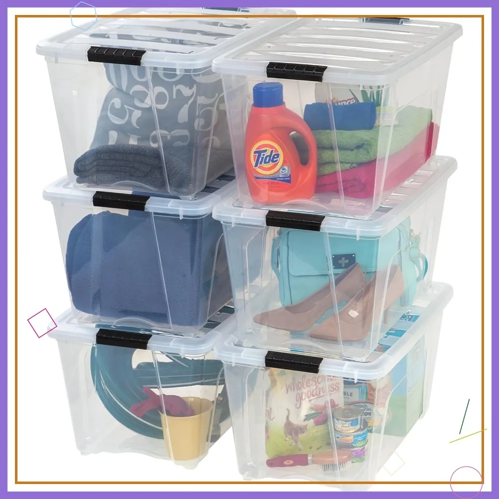 

6-Pack Clear Stackable Storage Bins with Lids, BPA-Free, Made in USA - Durable Organizing Solution
