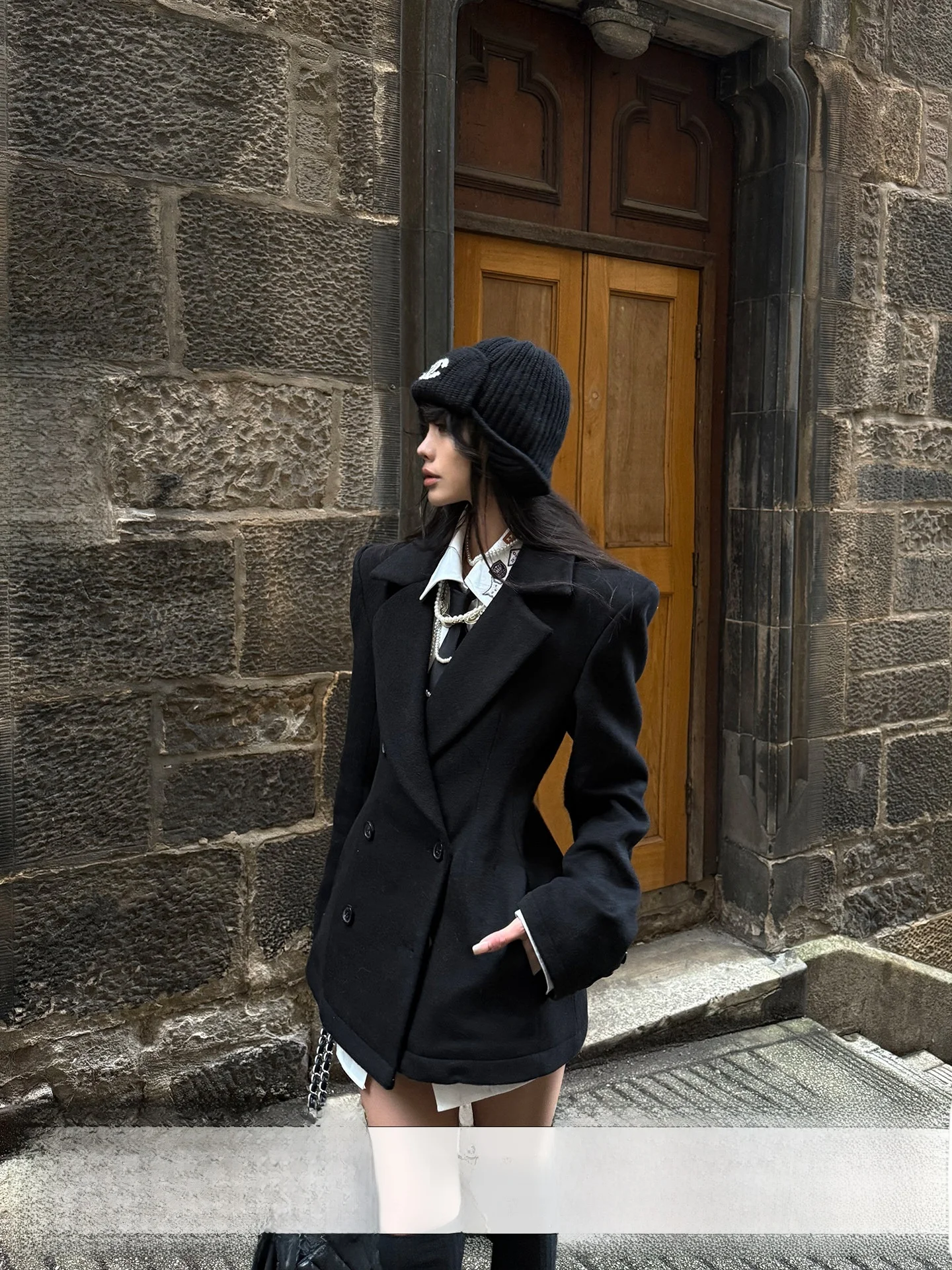 

Wardens Thickened Woolen Suit for Women Street Style Slim Fit Double Breasted Long Sleeve Coat Regular Length Chinese Made