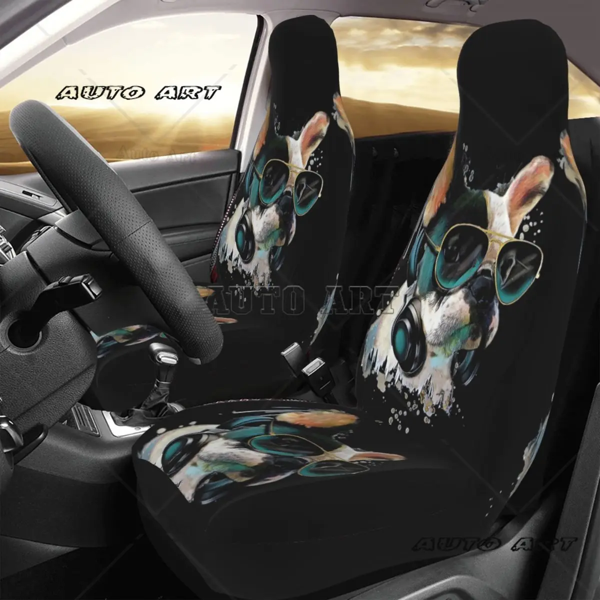 Pitbull In Cap And Headphones Car Seat Cover Custom Printing Universal Front Protector Accessories Cushion Set