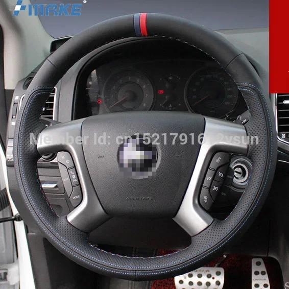 

For Chevrolet Captiva High Quality Hand-stitched Anti-Slip Black Leather Red Blue Thread DIY Steering Wheel Cover