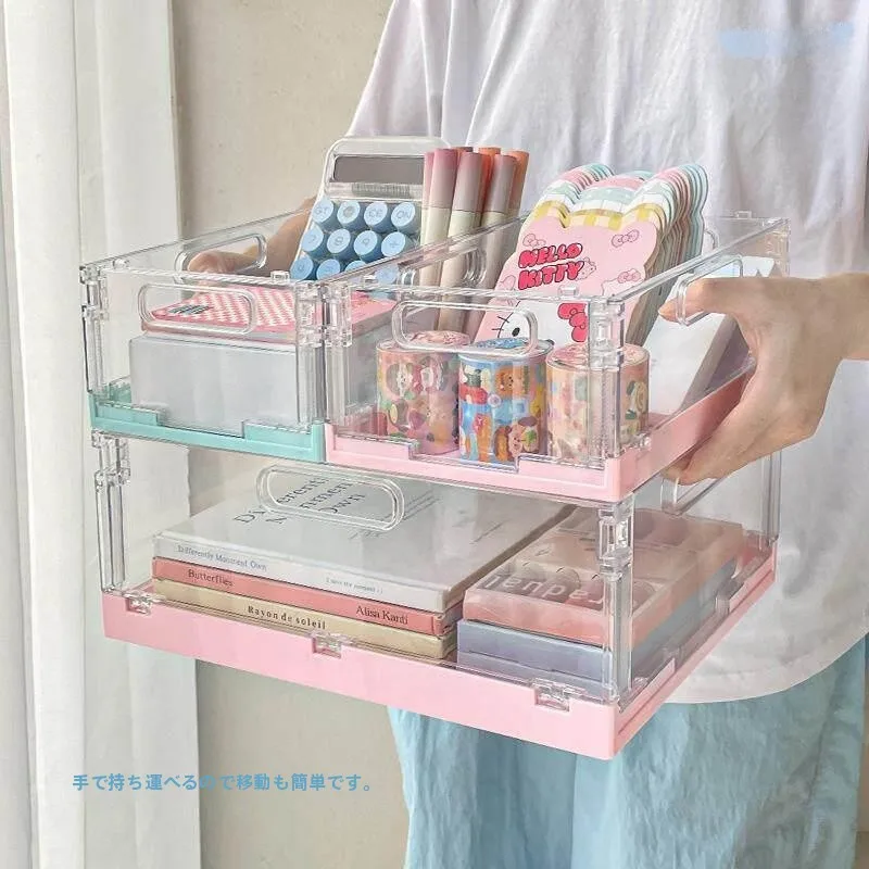 Acrylic Desktop Organizer Basket Stackable Large Capacity Cosmetic Stationery Miscellaneous Items Box Transparent Portable St...