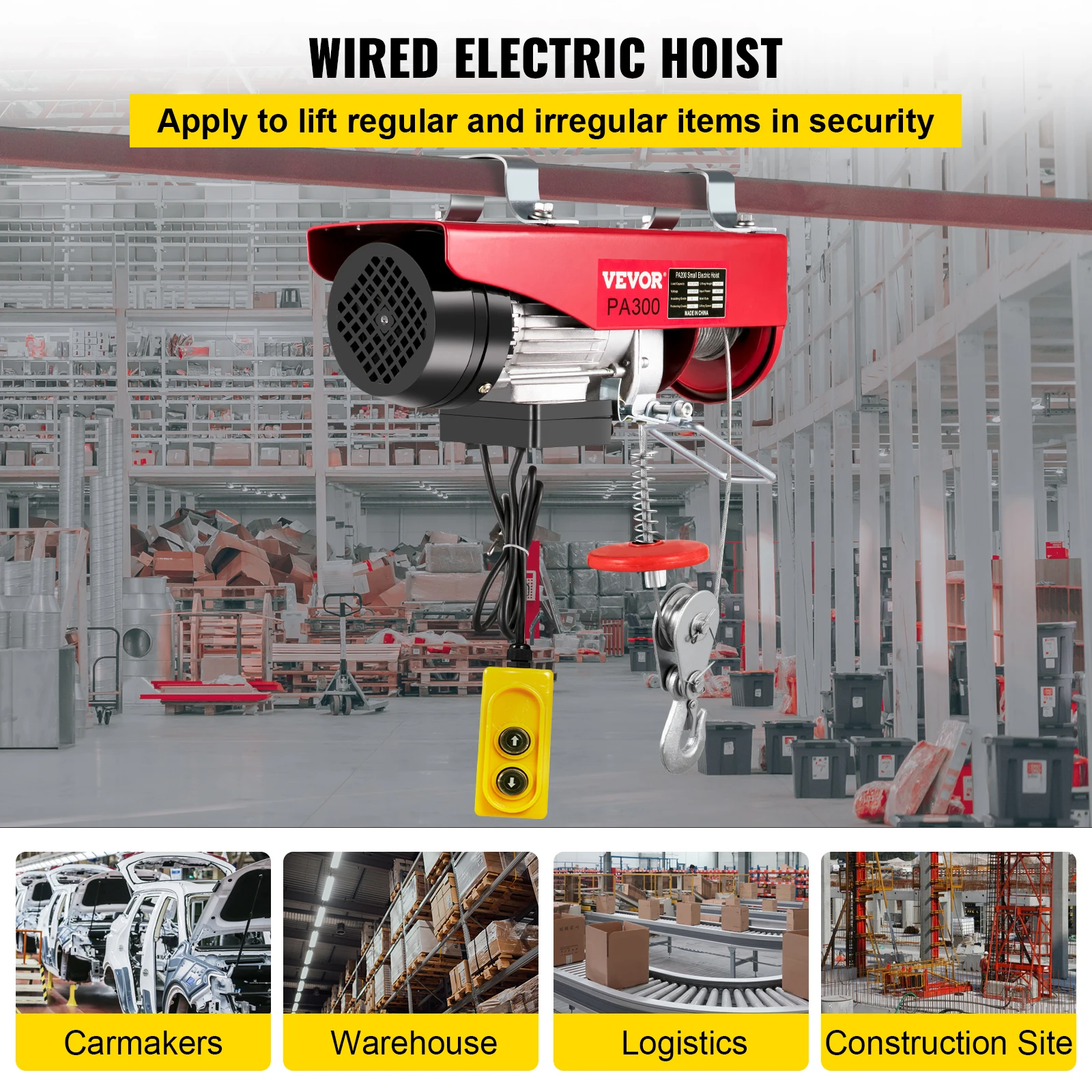 VEVOR 300Kg Electric Hoist Lifting Crane Cable Hoist Winch for  Boat Car Garage Elevator with Wired Remote Control Lifter