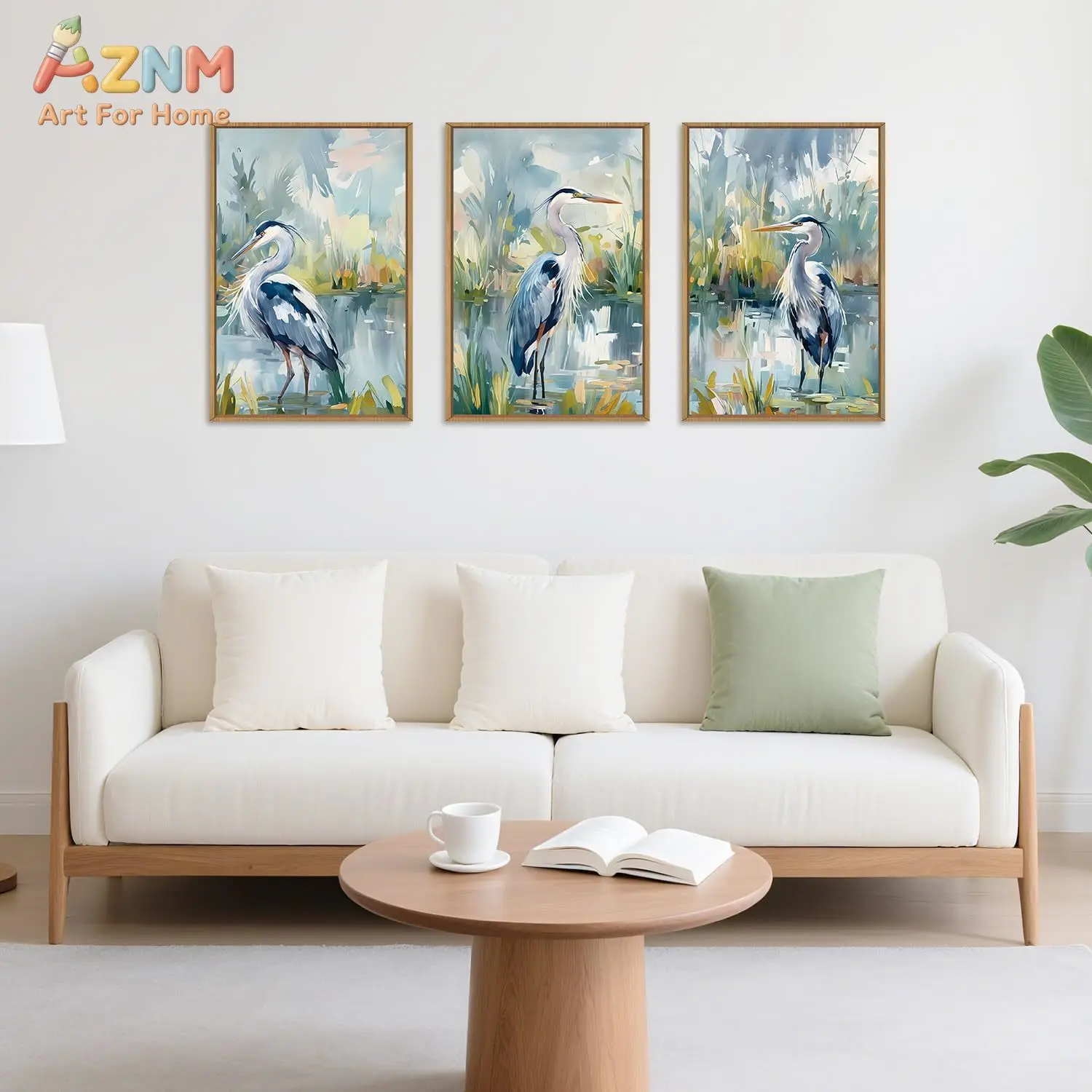 3PCS Watercolor Great Blue Heron Canvas Wall Art Set Wetland Nature Scene Prints Posters Modern Wildlife Painting Unframed Decor