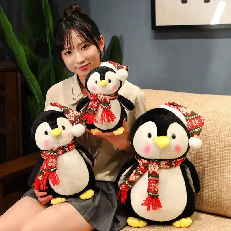 Cute Plush Penguin Stuffed Animal with Hat and Scarf, Penguins Plush Toys,Christmas Penguins Plush Soft Body Pillow Plushies