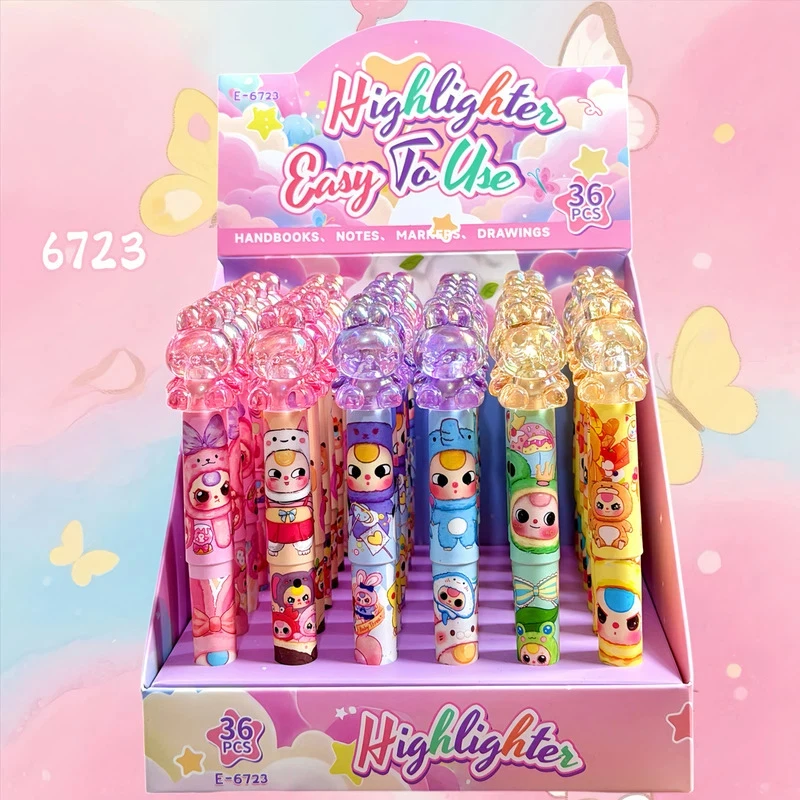 36本入り-箱セット-6色蛍光ペン-多色可愛いカピバラセット-カラフル蛍光マーカー-学生用-diyペイント用