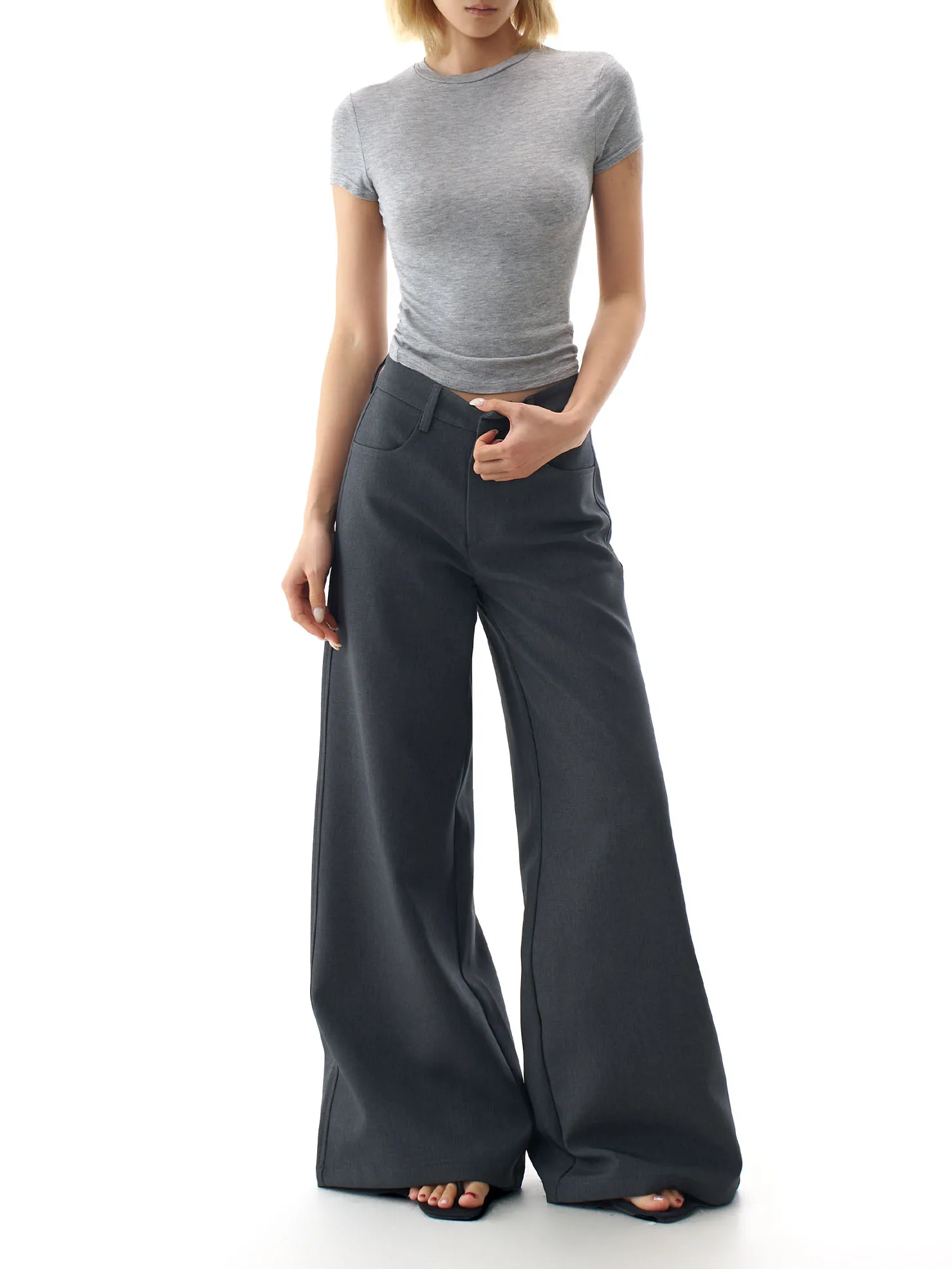 

Американские широкие брюки-костюмные штаны для женщин, свободные, стройнящие, повседневные, прямого кроя, темно-серые, весенняя новинка