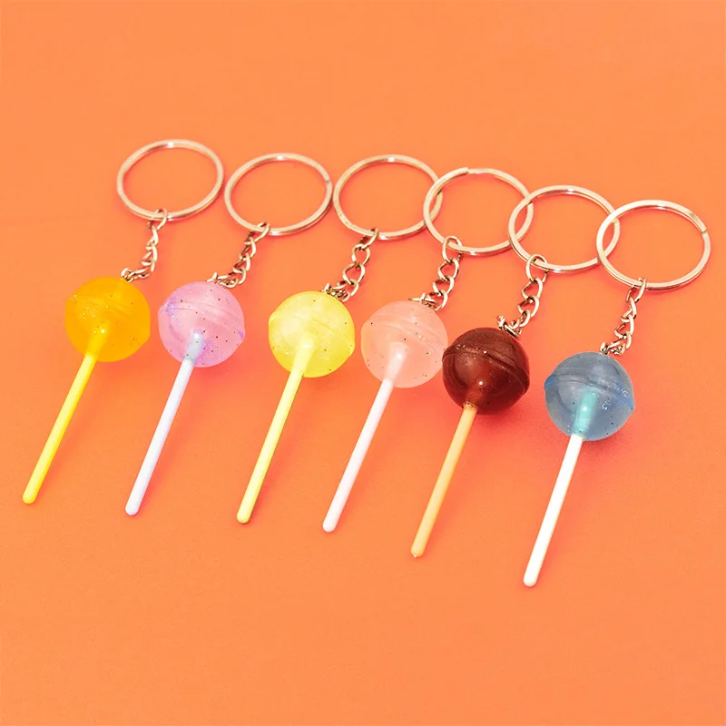 Cute Resin Candy Lollipop Keychain Mini 3D Simulation Food Car Keyring Men Women Handbag Pendants DIY Jewelry Gift Accessories