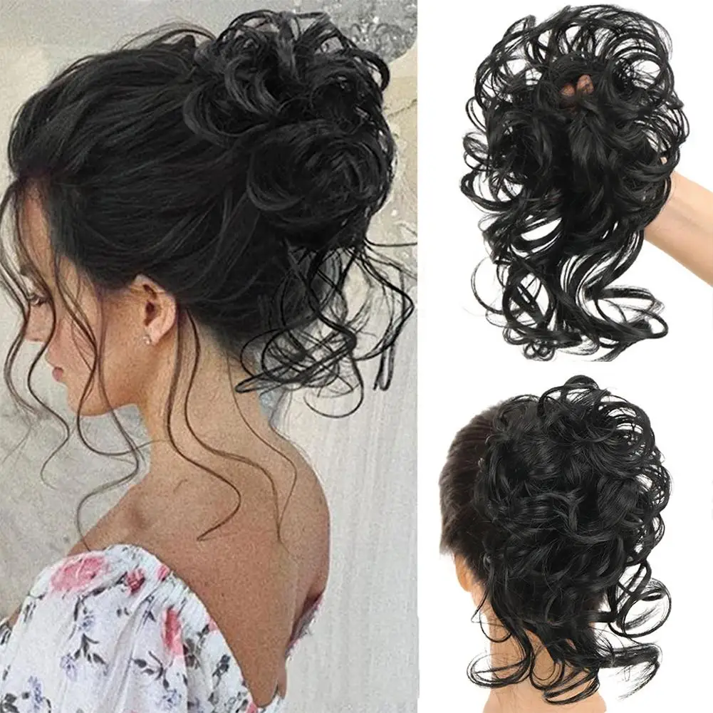 

Синтетическая булочка для волос, грязная вьющаяся повязка для волос, эластичная резинка для волос, накладные волосы для женщин, заколки для волос