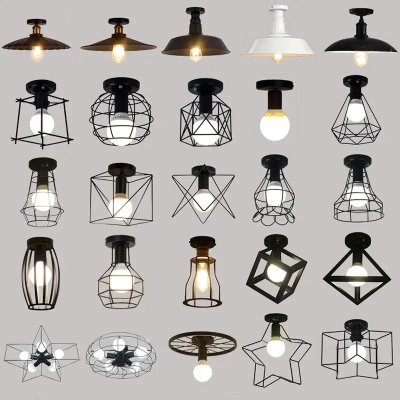 

Wrought Iron Ceiling Light LED Lamp Corridor Entrance Foyer Balcony Fitting Bedroom Lamps Room Black Aisle Lighting