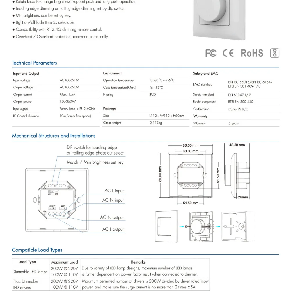 Universal LED Dimming Driver Triac Wifi Zigbee RF Controller Constant Current Power Supply For Interior Decorative Light Fixture