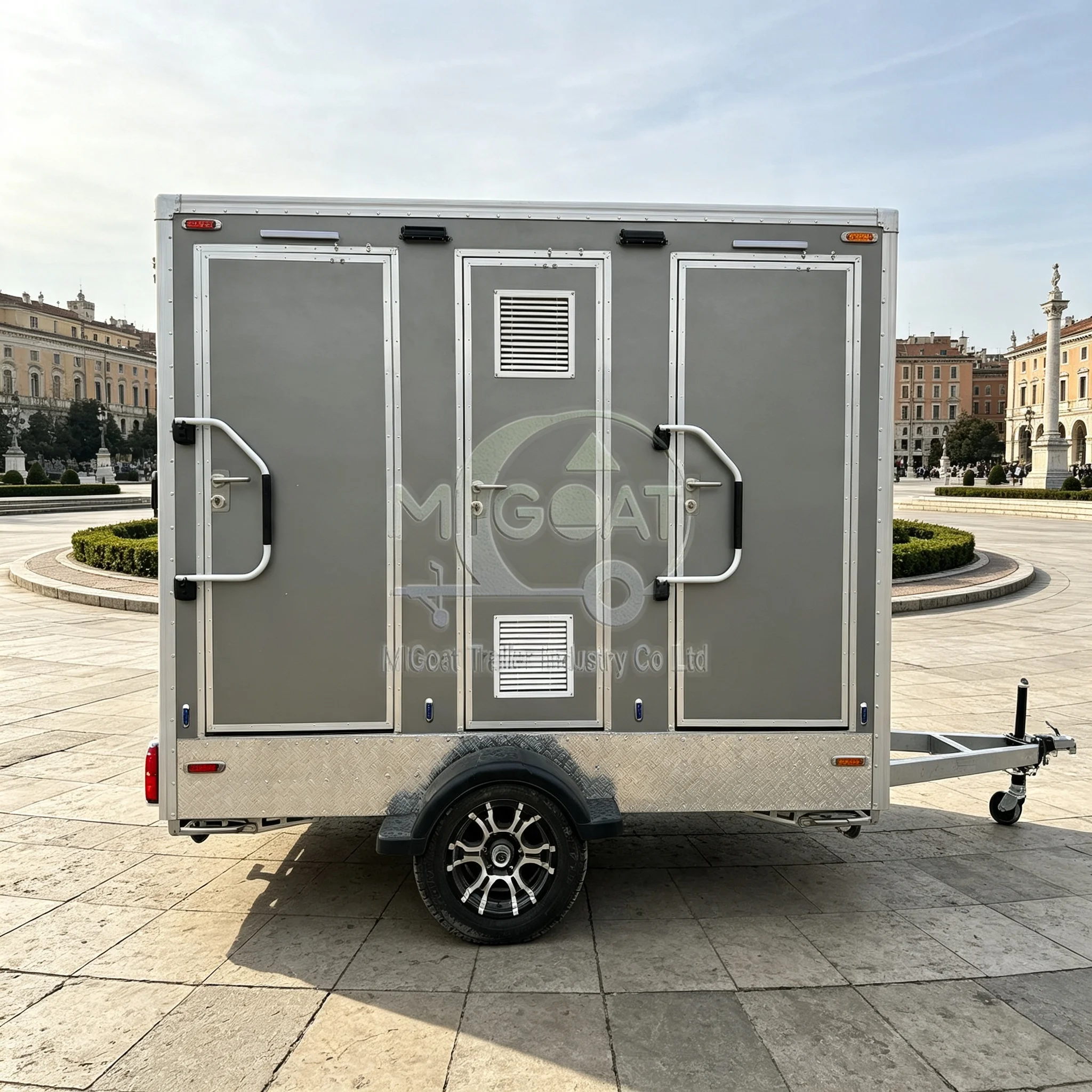 Man And Woman Portable Toilet Trailer Mobile Restroom 2 Cabin With Sink Mirror For Public Outdoor Event Rental