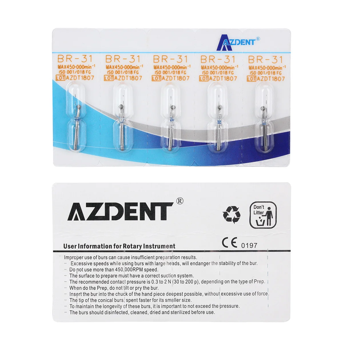 100 Stück AZDENT Dental-Diamantbohrer FG-Bohrer 1,6mm BR-31 für Hochgeschwindigkeits-Handstücke Zahnmedizinische Instrumente – Detail 5