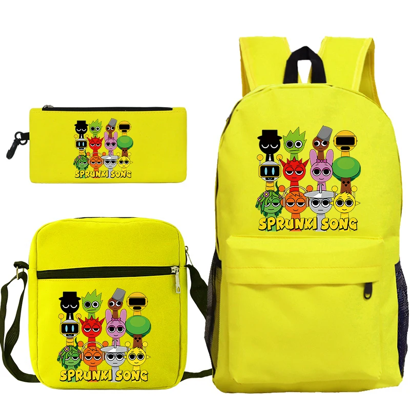 3pcs/set Sprunki School Backpack Bag Incredibox Sprunki School Bag Backpack Mochila Sprunki Student Back Pack with Pen Bag