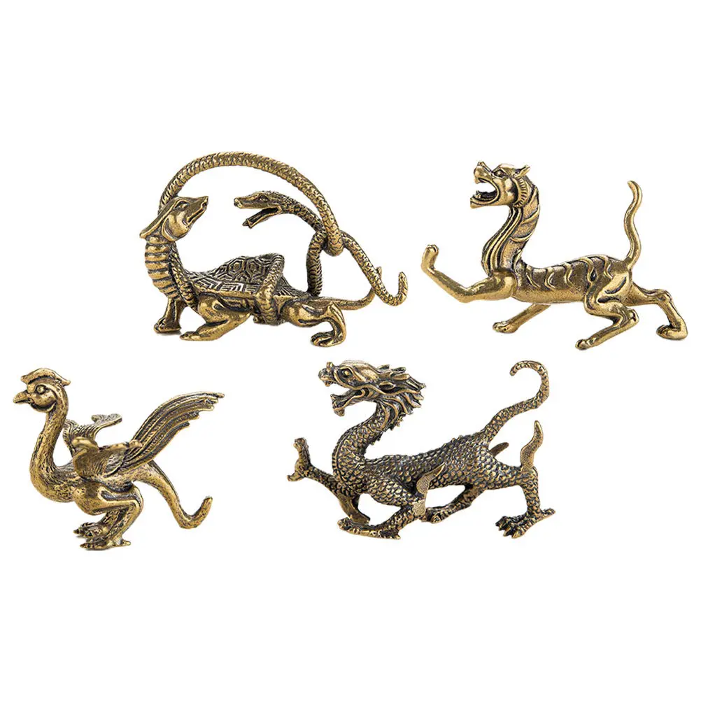 Brass Animal Statues 4 Piece Set Vintage Mythical Creature Figurines for Home Office Garden Shelf Decor