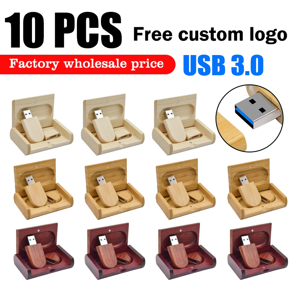 Wooden USB 3.0 Flash Drives 10PCS LOT Free Logo 128GB Pen Drive 64GB 32GB Bamboo Memory Stick Creative Business Gift USB Stick