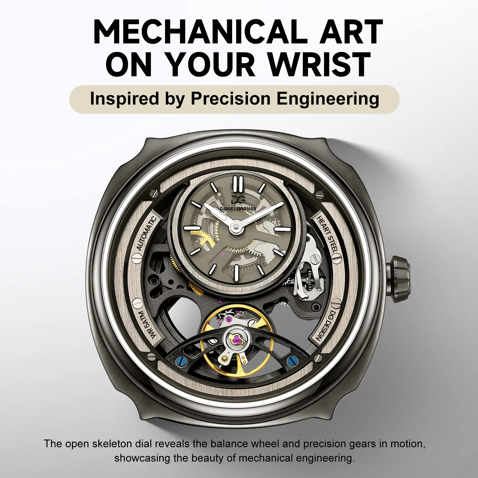 

Мужские автоматические часы DANIEL GORMAN высокого качества со стильным спортивным силиконовым ремешком, водонепроницаемые до 5 АТМ, механические часы DG8127