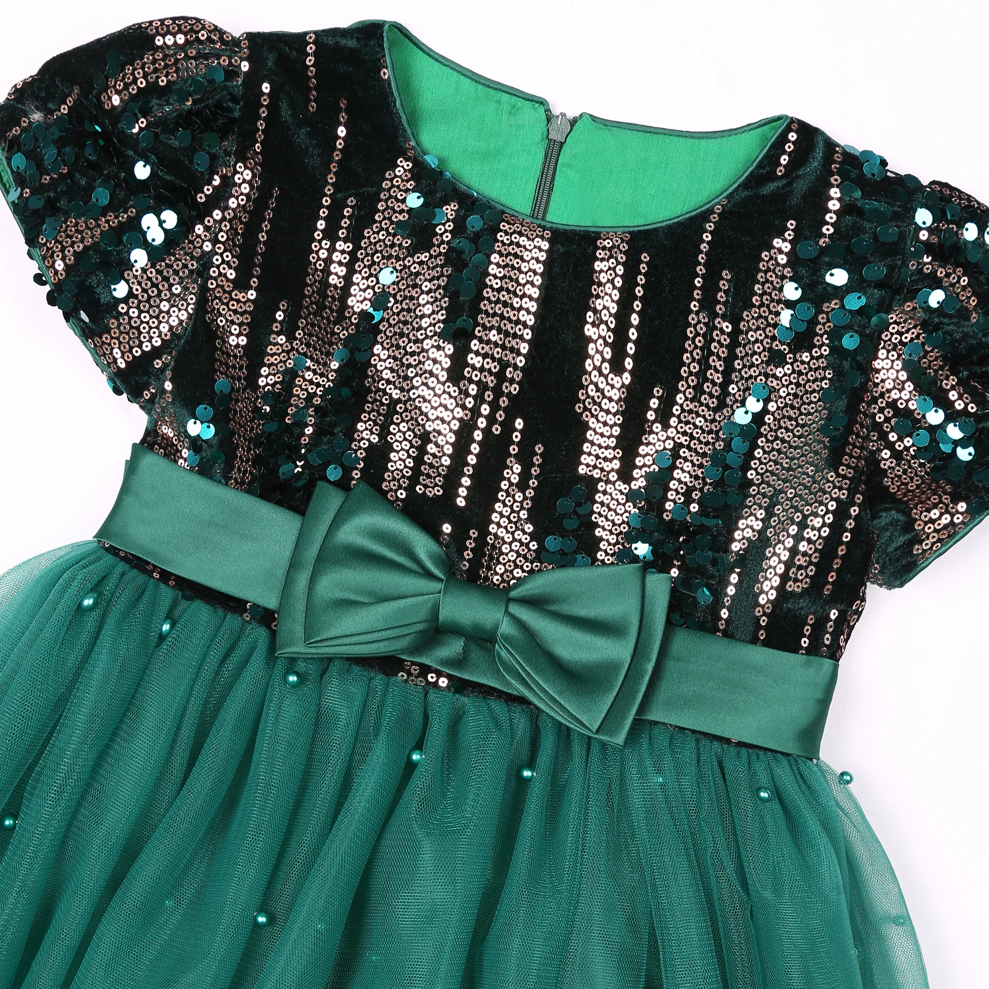 فستان حفلة عيد ميلاد من الشاش الشبكي المطرز اللامع على طراز الأميرة، زي فتاة الزهور - فستان رسمي لمسابقة التجميل وعروض الأزياء