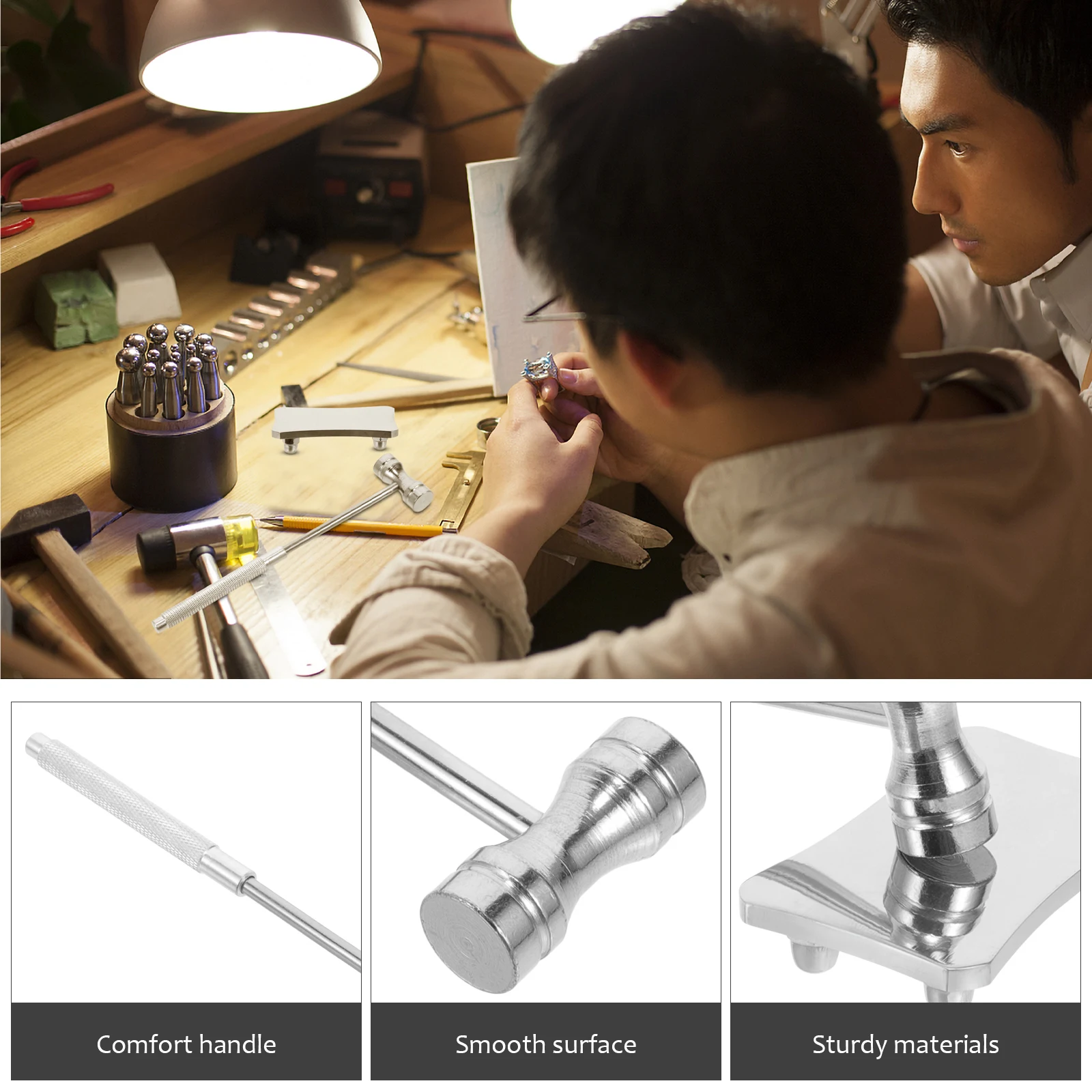 

1 set Dual Head Mini Hammer Tool for Jewelry Making Crafts Ergonomic Steel Lightweight Portable Stamping Polishing Durable 1215