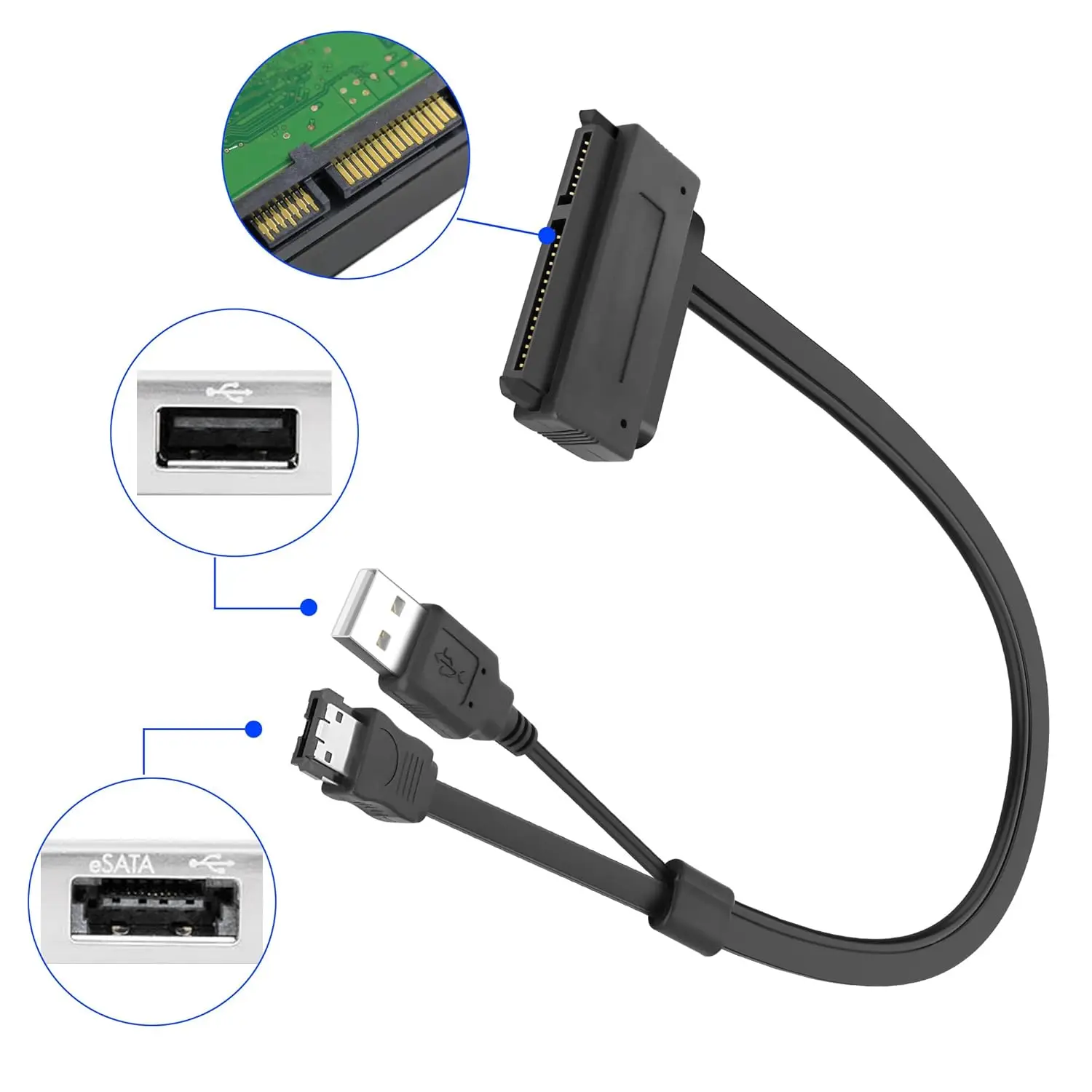 Cable adaptador de transferencia de datos de unidad de disco duro SATA de 22 pines a e-SATA con Cable alimentado por USB para disco duro SATA SSD BLU-RAY DVD CD-ROM de 2,5"
